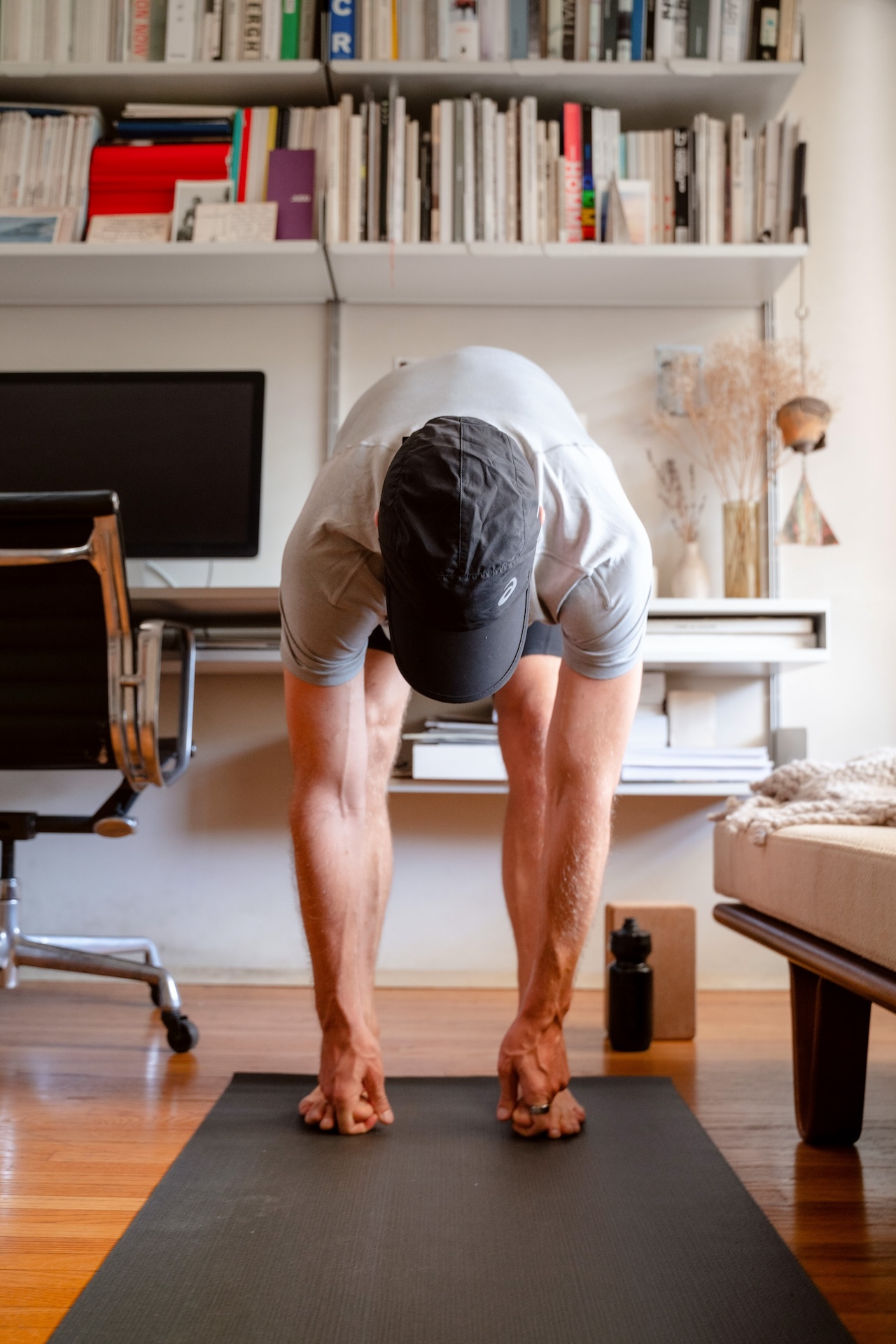 A man stretching